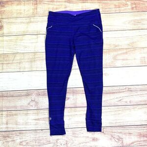 Athleta Womens Leggings Zipper Pocket on the Back Size Medium Blue Black Stripes